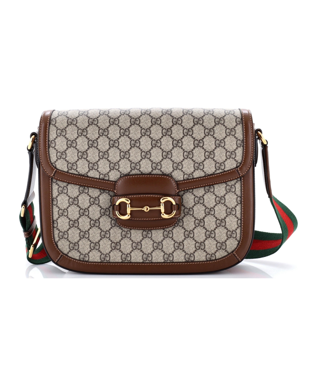 Pre-Owned Gucci Large Horsebit 1955 Shoulder Bag Gg Coated Canvas with Leather - Brown