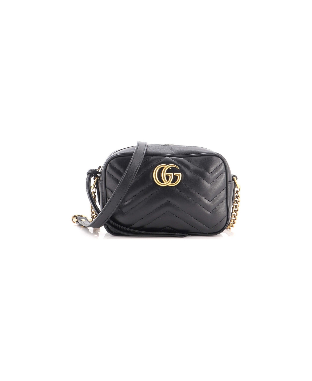 Pre-Owned Gucci Mini Gg Marmont Shoulder Bag Matelasse Leather - Black