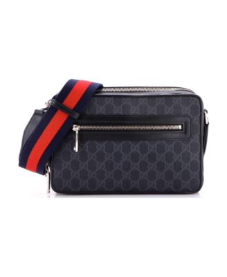 Small Double Zip Web Camera Shoulder Bag GG Coated Canvas