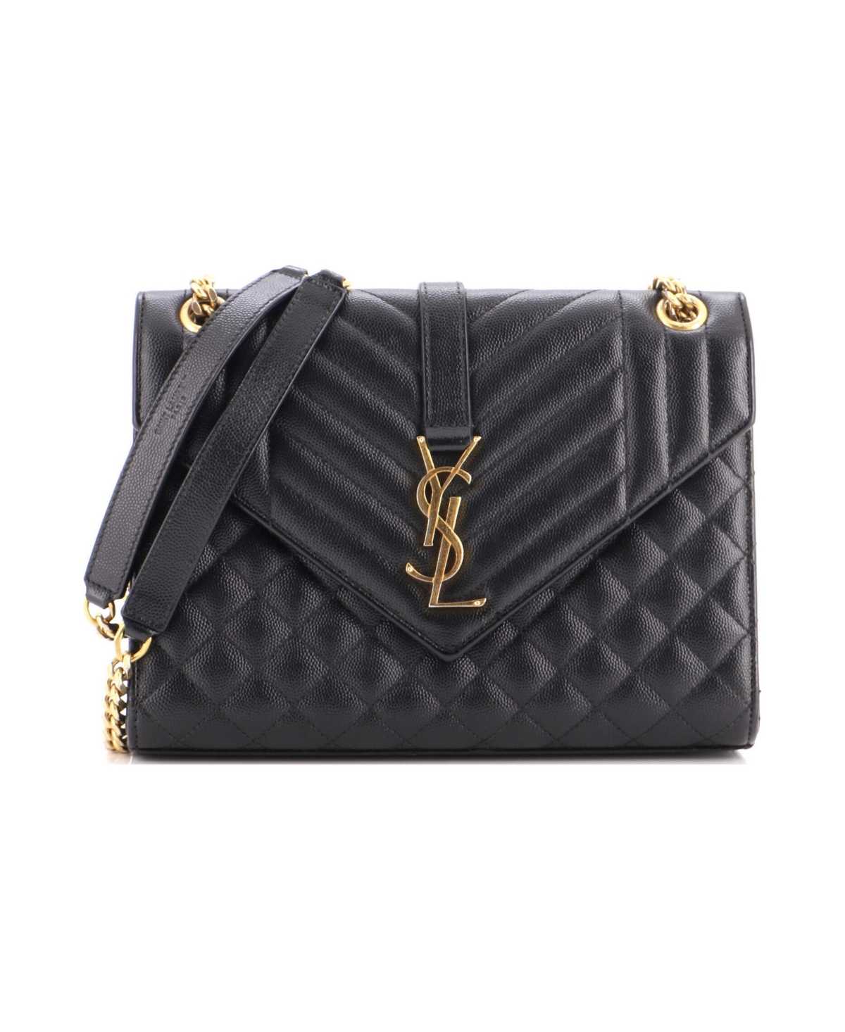 Pre-Owned Saint Laurent Medium Classic Monogram Envelope Satchel Mixed Matelasse Leather - Black