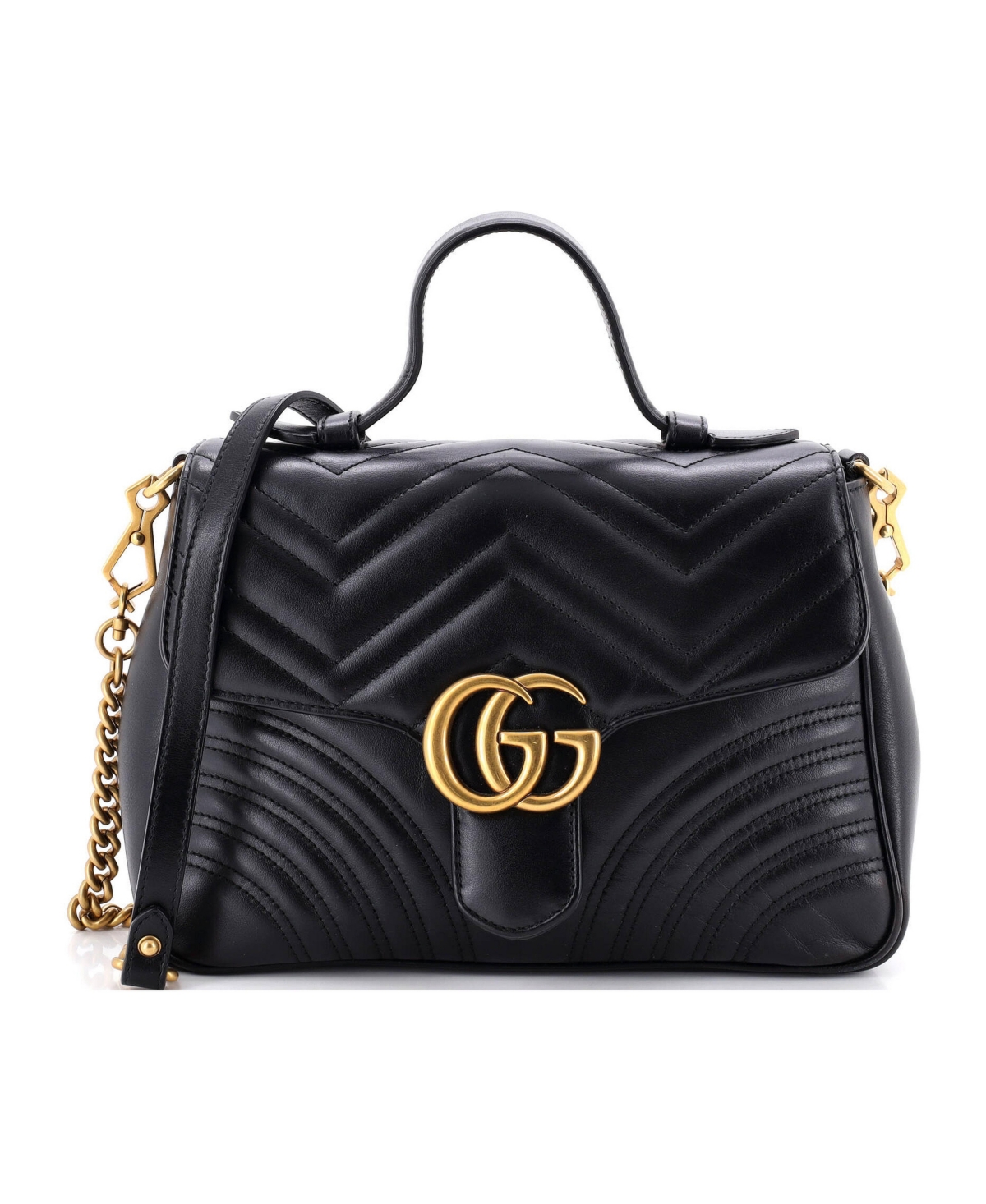 Pre-Owned Gucci Small Gg Marmont Top Handle Flap Bag Matelasse Leather - Black