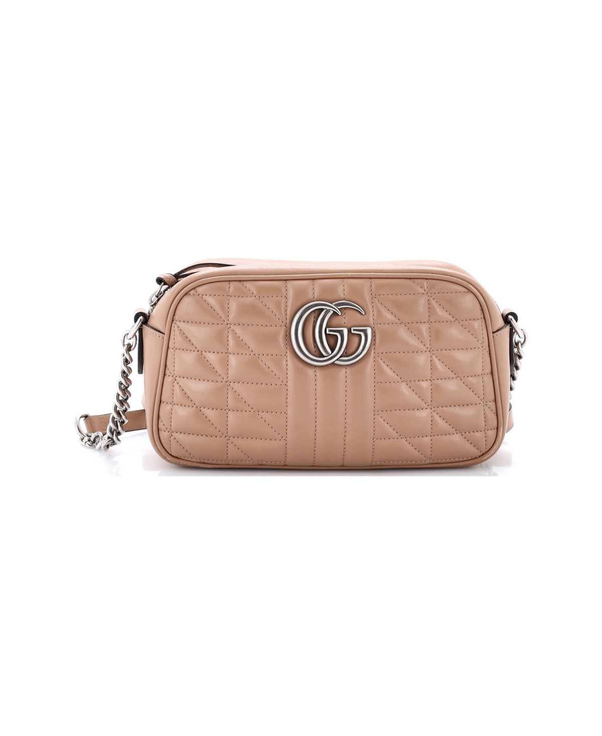 Pre-Owned Gucci Small Gg Marmont Shoulder Bag Mixed Matelasse Leather - Natural
