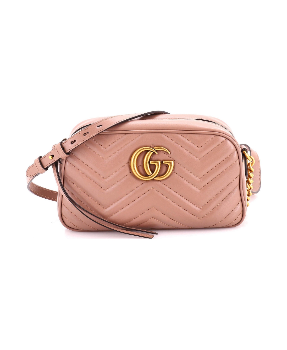 Pre-Owned Gucci Small Gg Marmont Shoulder Bag Matelasse Leather - Natural