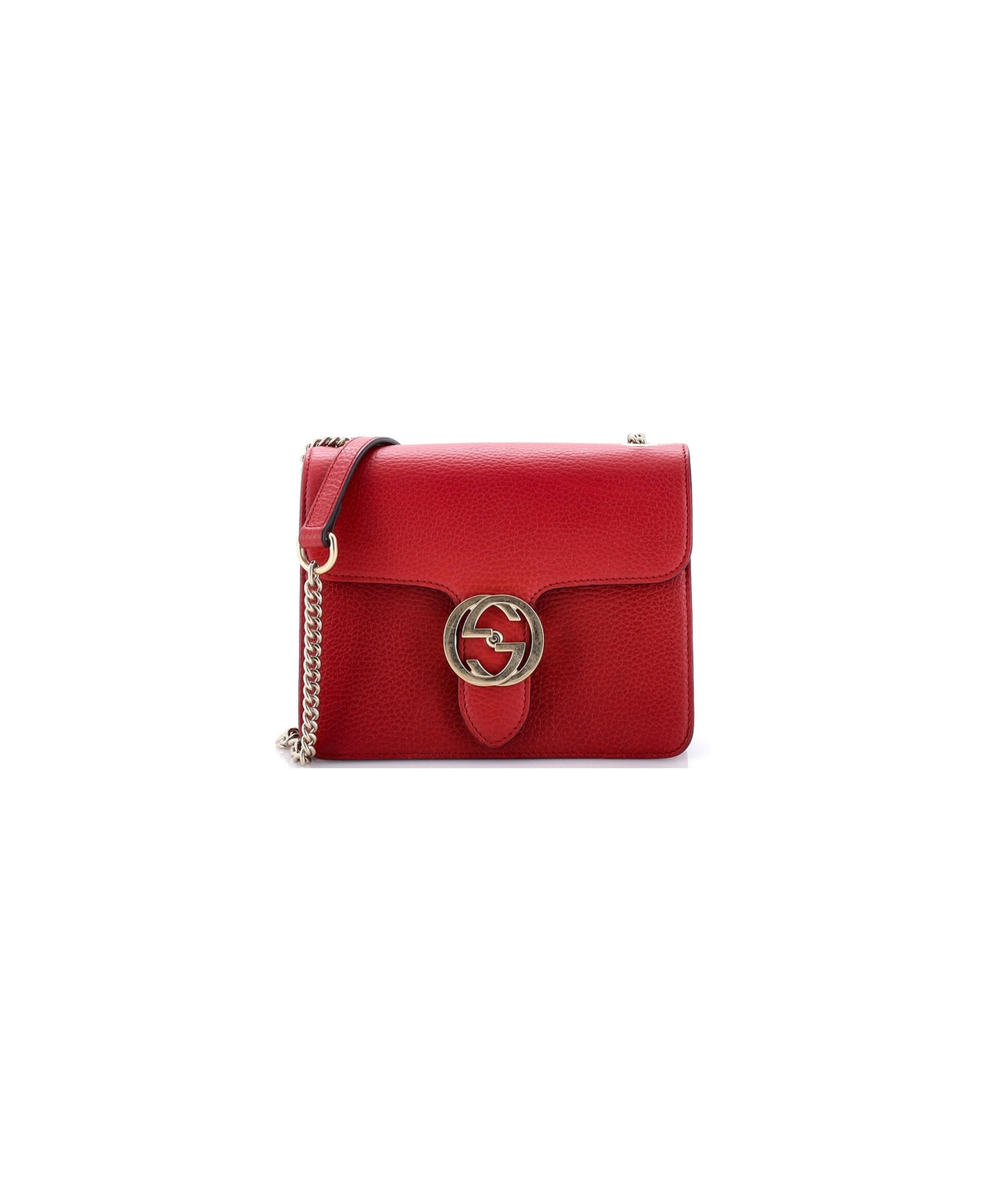 Pre-Owned Gucci Small Interlocking Shoulder Bag Leather - Red