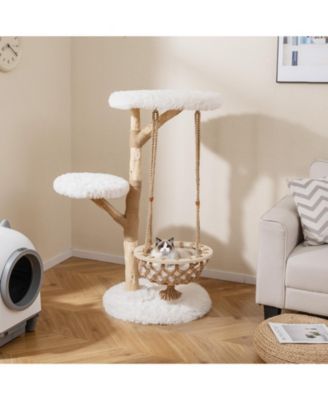 48.5in Solid Wood Cat Tree with Hanging Cradle