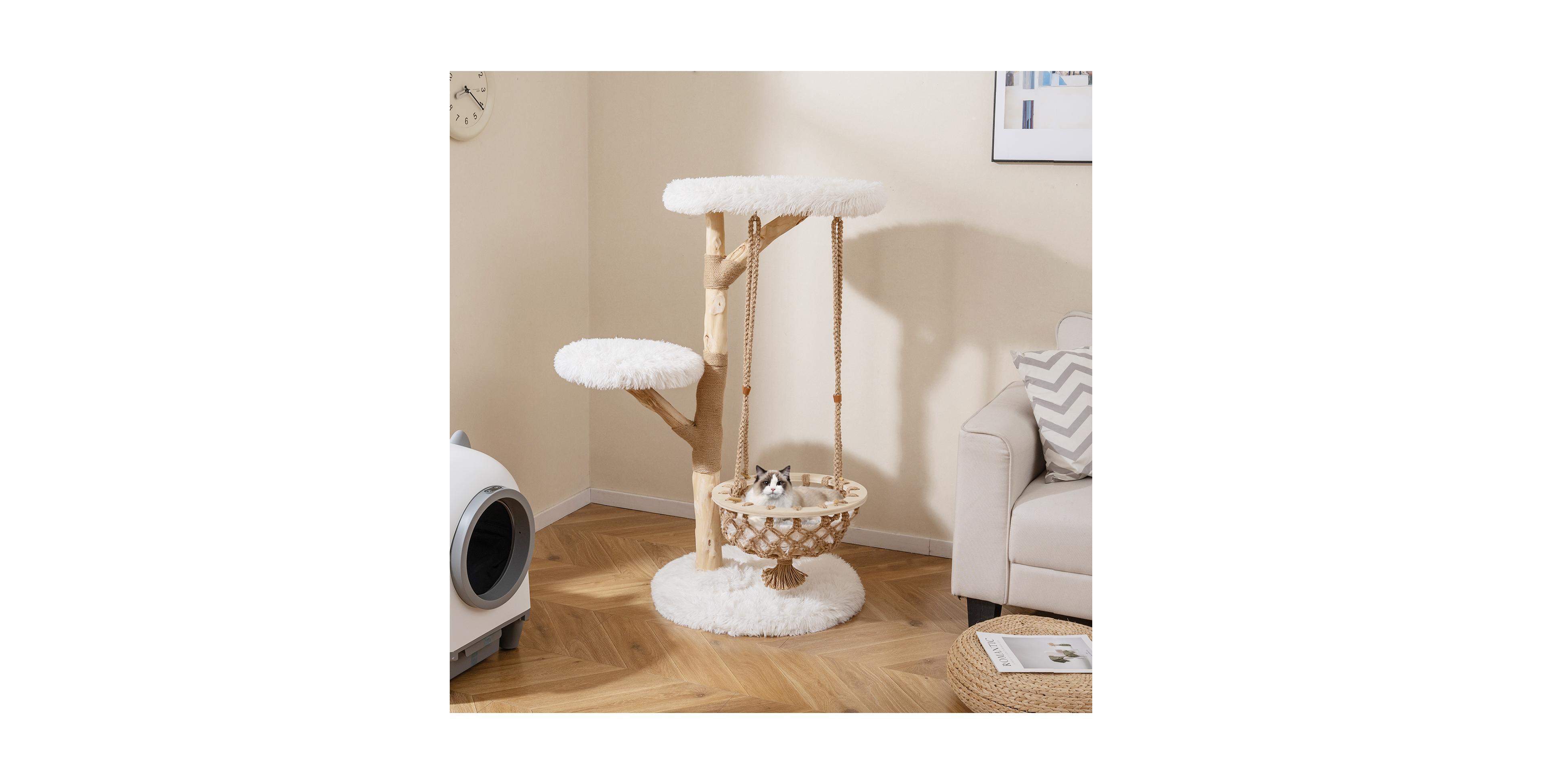 Zeny 48.5in Solid Wood Cat Tree with Hanging Cradle