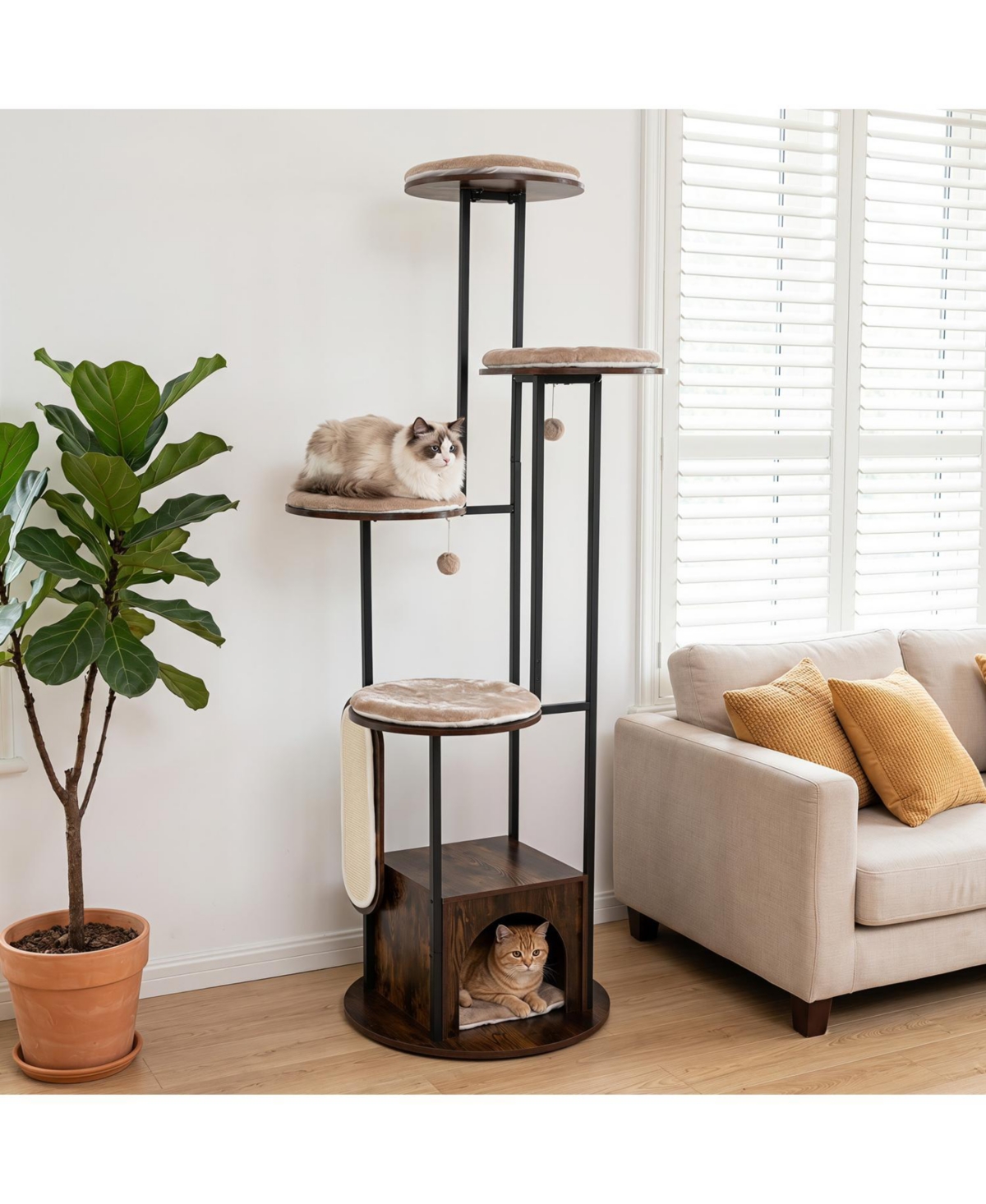Zeny 72in Multi-Level Cat Condo with Top Perch and Washable Mats