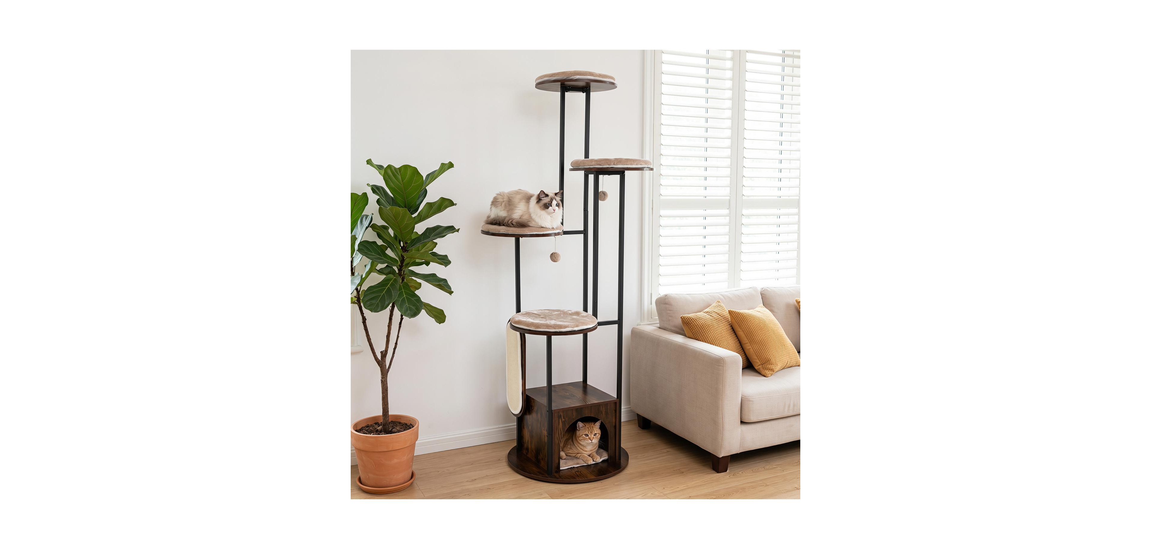Zeny 72in Multi-Level Cat Condo with Top Perch and Washable Mats