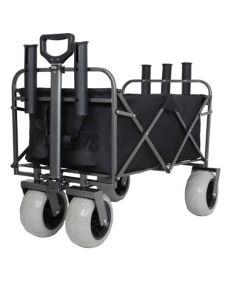 Folding Fishing Wagon with Rod Holders,500lbs All Terrain Utility Cart with 9" Big Wheels for Beach Camping Gardening