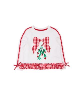 Toddler Girls' 2T-5T Mistletoe Bow Applique Ruffle Sweatshirt