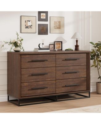 6-Drawer Rustic Wood Dresser for Bedroom, Heavy-Duty Storage Chest with Metal Handles