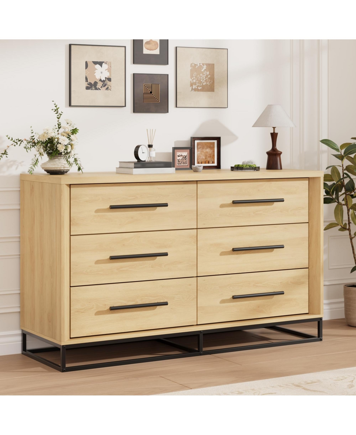 gaomon 6-Drawer Rustic Wood Dresser for Bedroom, Heavy-Duty Storage Chest with Metal Handles - Natural wood
