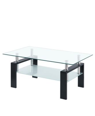 39" Clear Glass and Steel Coffee Table With Shelf
