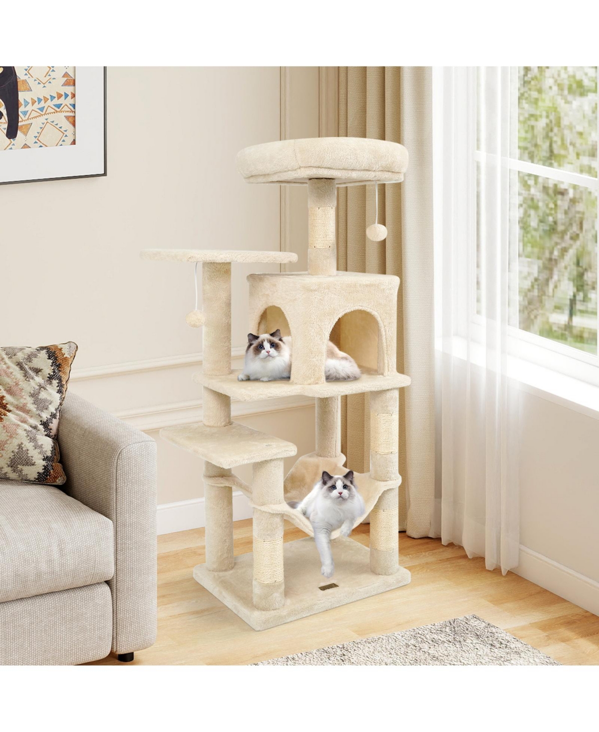 Zeny Multi-Level Cat Tower with 2-Door Condo and Top Perch
