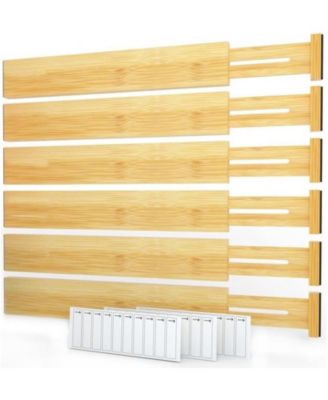 Set of 6 Bamboo Expandable Drawer Dividers with Labels (17-22 inches)