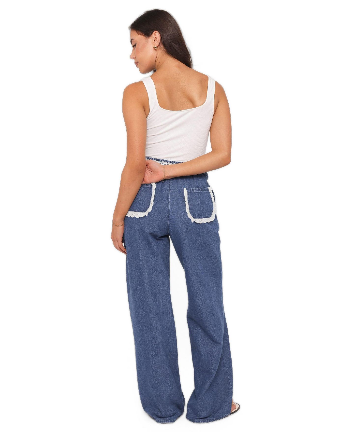 Женские брюки Petal and Pup Siun High-Rise Wide-Leg Pull-On Denim Joggers — фото 3
