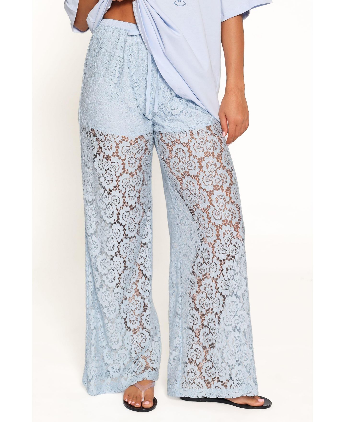 Женские брюки Petal and Pup Tia Sheer Lace High-Rise Wide-Leg — фото 5
