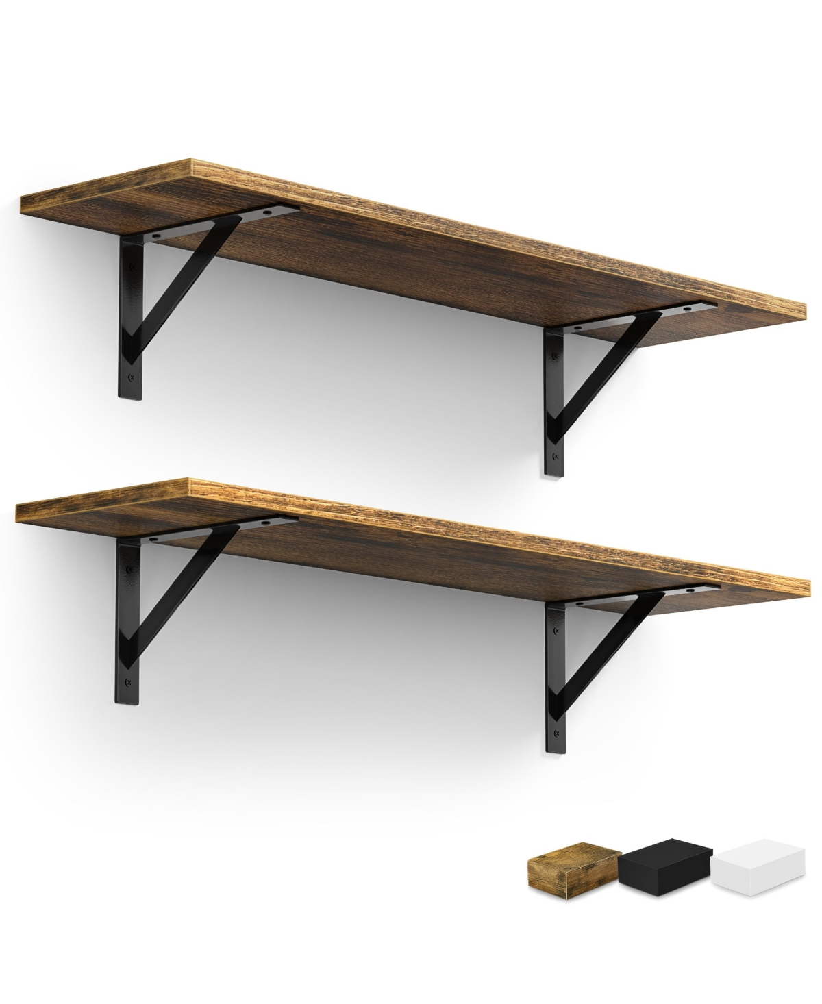 Sorbus Engineered Wood Wall Mounted Shelf Set with Metal Brackets - Brown