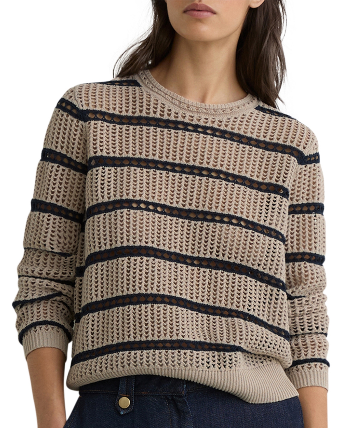 Reiss Women's Skylar Striped Open-Knit Crewneck Sweater