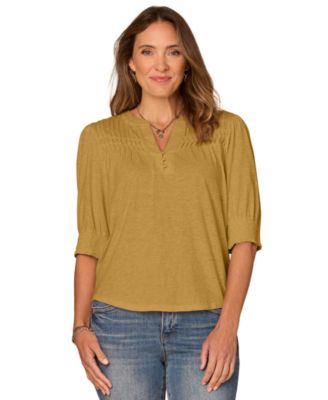 Petite Mandarin Collar Blouson-Sleeve Knit Top