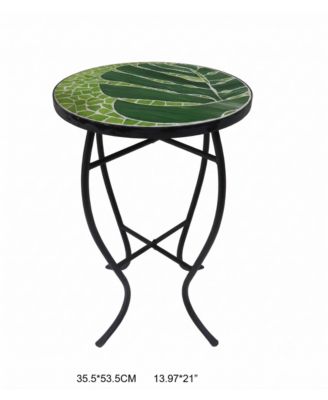 Amaryllis Bloom 14 Inch Metal and Cement Weather-Resistant Mosaic Accent Table