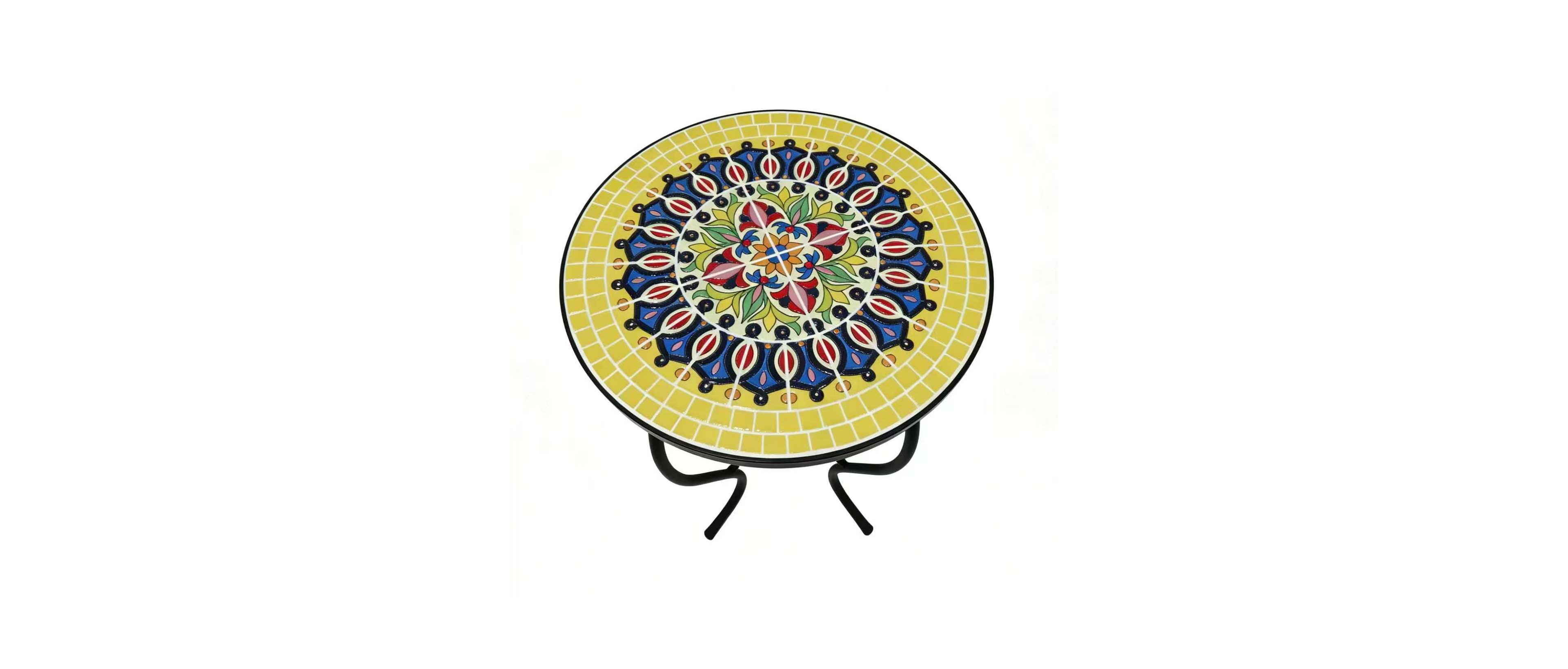 Jiallo Amaryllis Bloom 14 Inch Metal and Cement Weather-Resistant Mosaic Accent Table