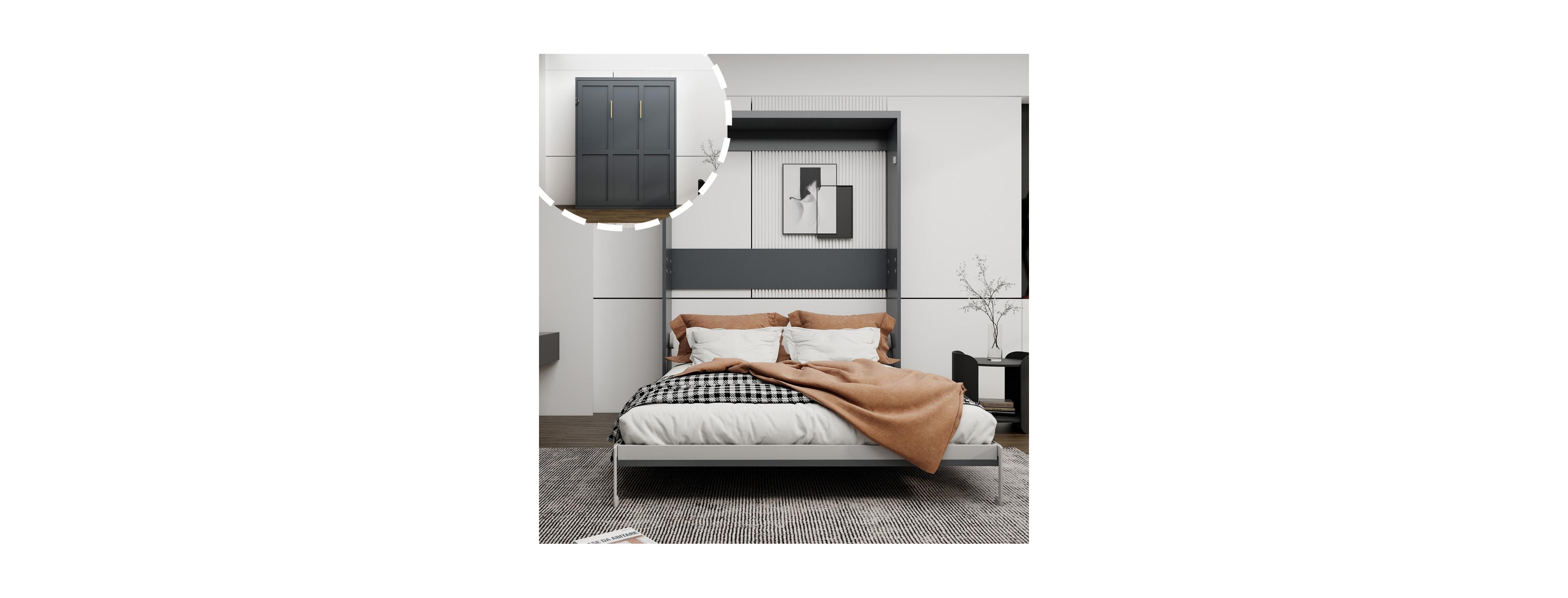 Streamdale Furniture Queen Size Murphy Wall Bed,Space-Saving Cabinet Bed Frame