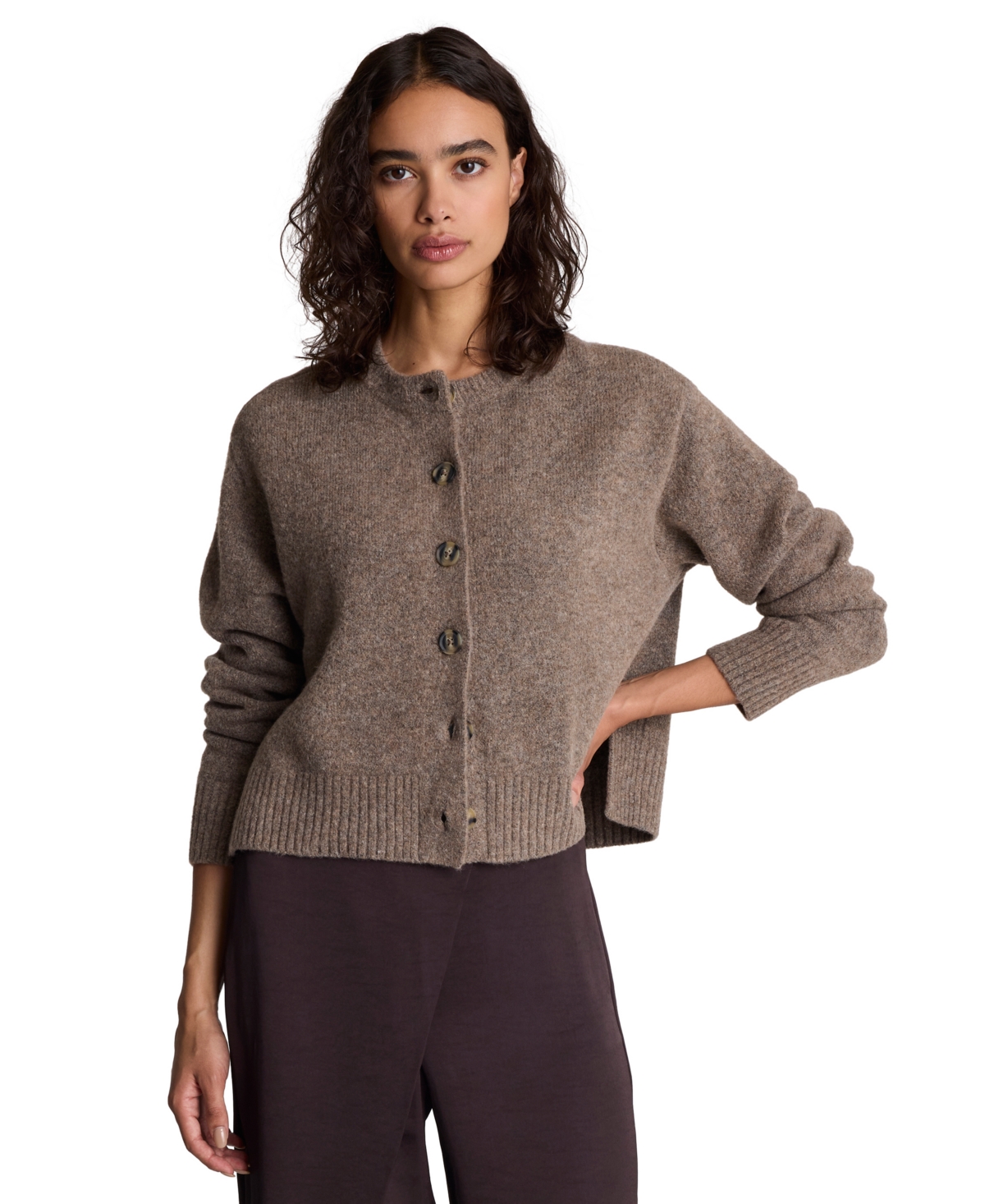 Kenneth Cole Women's Long Sleeve Crewneck Button-Front Cardigan