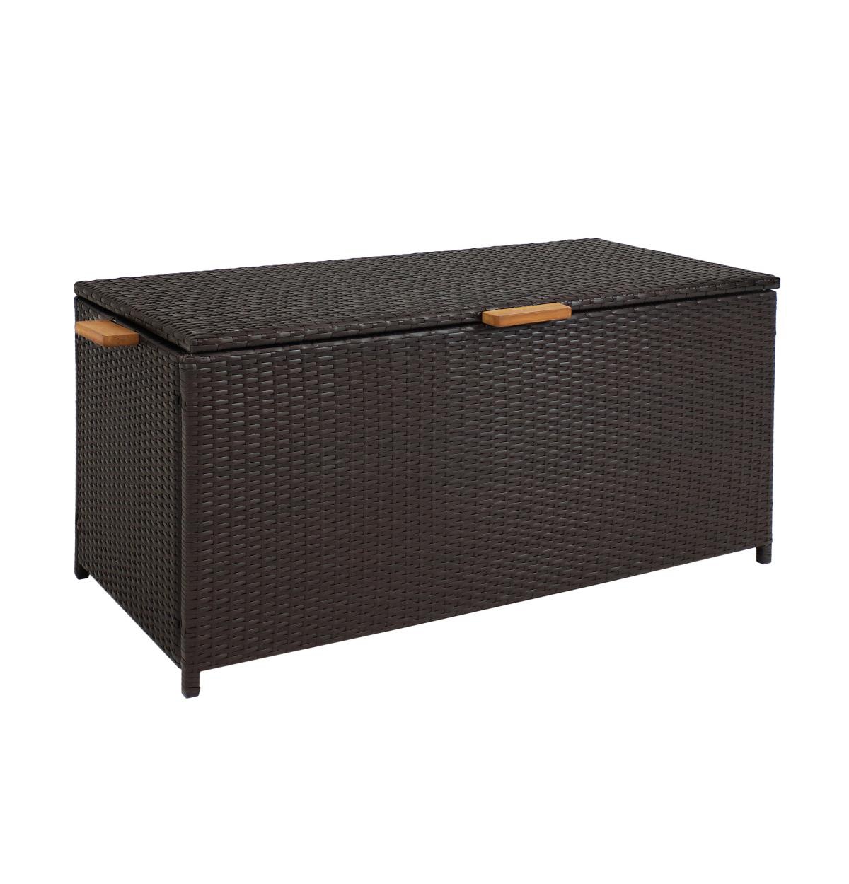 HomeRoots 75 Gallon Resin Faux Rattan Deck Box With Handles - Brown