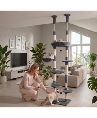 6-Tier Floor to Ceiling Cat Tree with Plush Bed