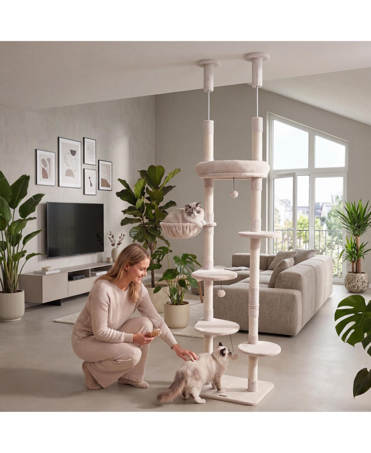 Zeny 6-Tier Floor to Ceiling Cat Tree with Plush Bed