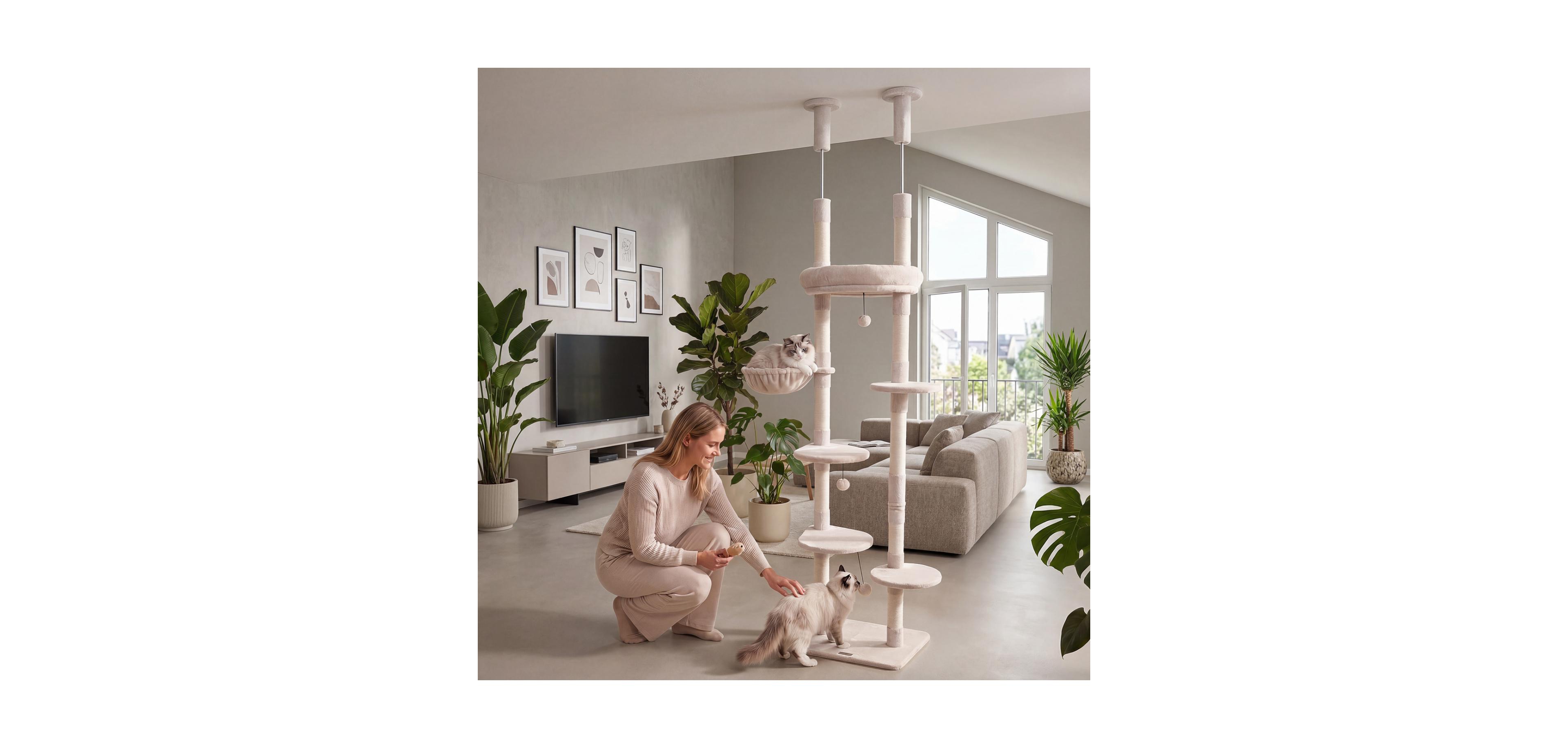 Zeny 6-Tier Floor to Ceiling Cat Tree with Plush Bed