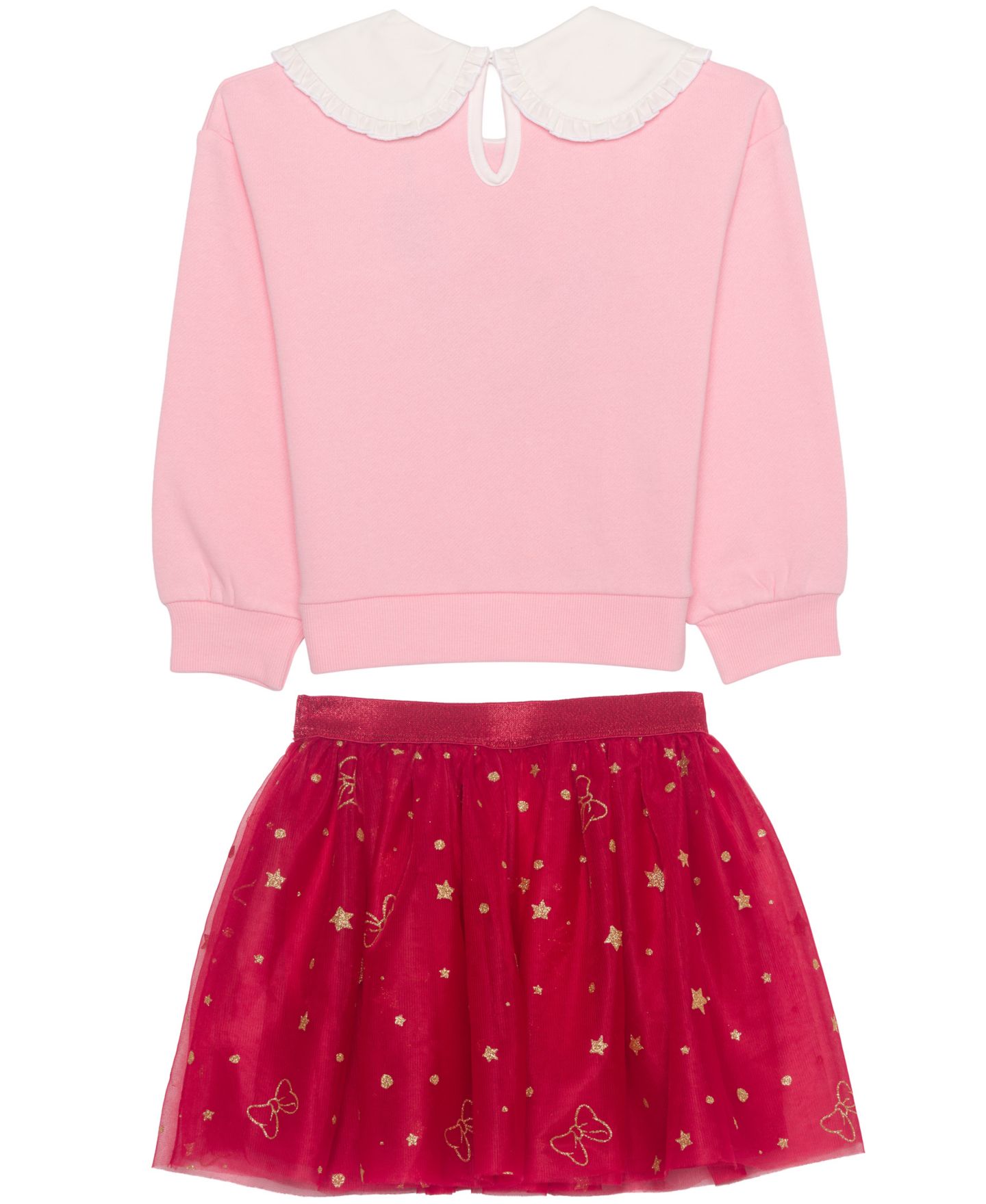 Disney Girls' 2T-6X Minnie Mouse Long-Sleeve Ruffle-Collar Glitter-Graphic Top and Skirt, 2-Piece Set, цвет: Розовый — фото 2