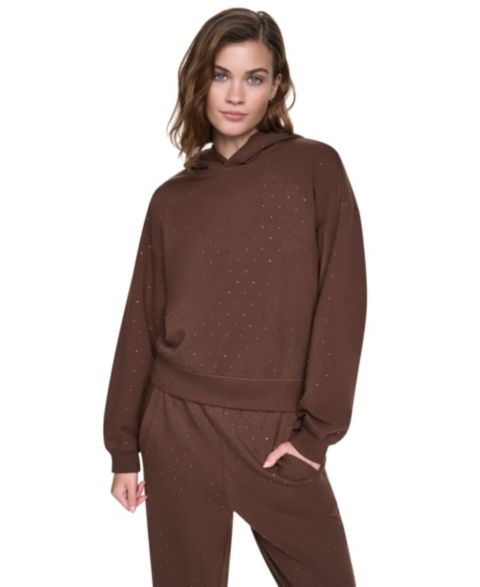 Женский свитшот DKNY Jeans Rhinestone Hooded Pull-On, цвет: Каштановый
