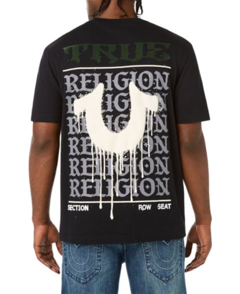 Мужская футболка True Religion Drippy Horseshoe Graphic Regular-Fit Crewneck, цвет: Угольно-чёрный