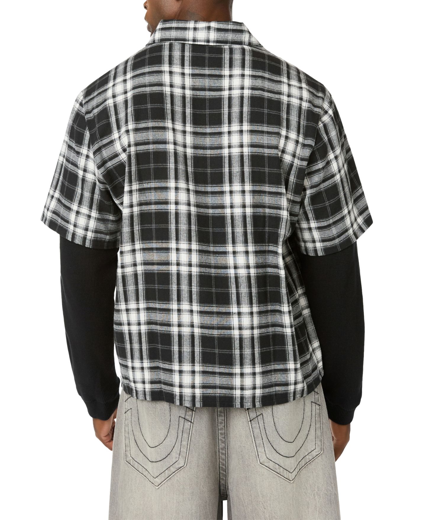Мужская рубашка True Religion Flannel Waffle-Knit Regular-Fit, цвет: Белый / Чёрный клетчатый — фото 3