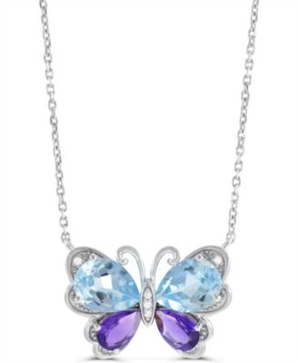 Blue Topaz and Amethyst Butterfly Pendant Necklace (2-1/10 ct. t.w., 1/2 ct. t.w.) in Sterling Silver