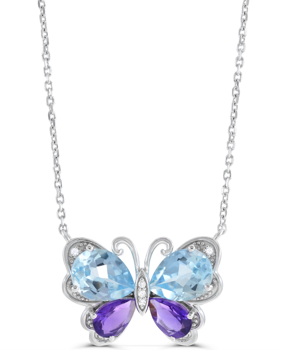 Blue Topaz and Amethyst Butterfly Pendant Necklace (2-1/10 ct. t.w., 1/2 ct. t.w.) in Sterling Silver - Blue