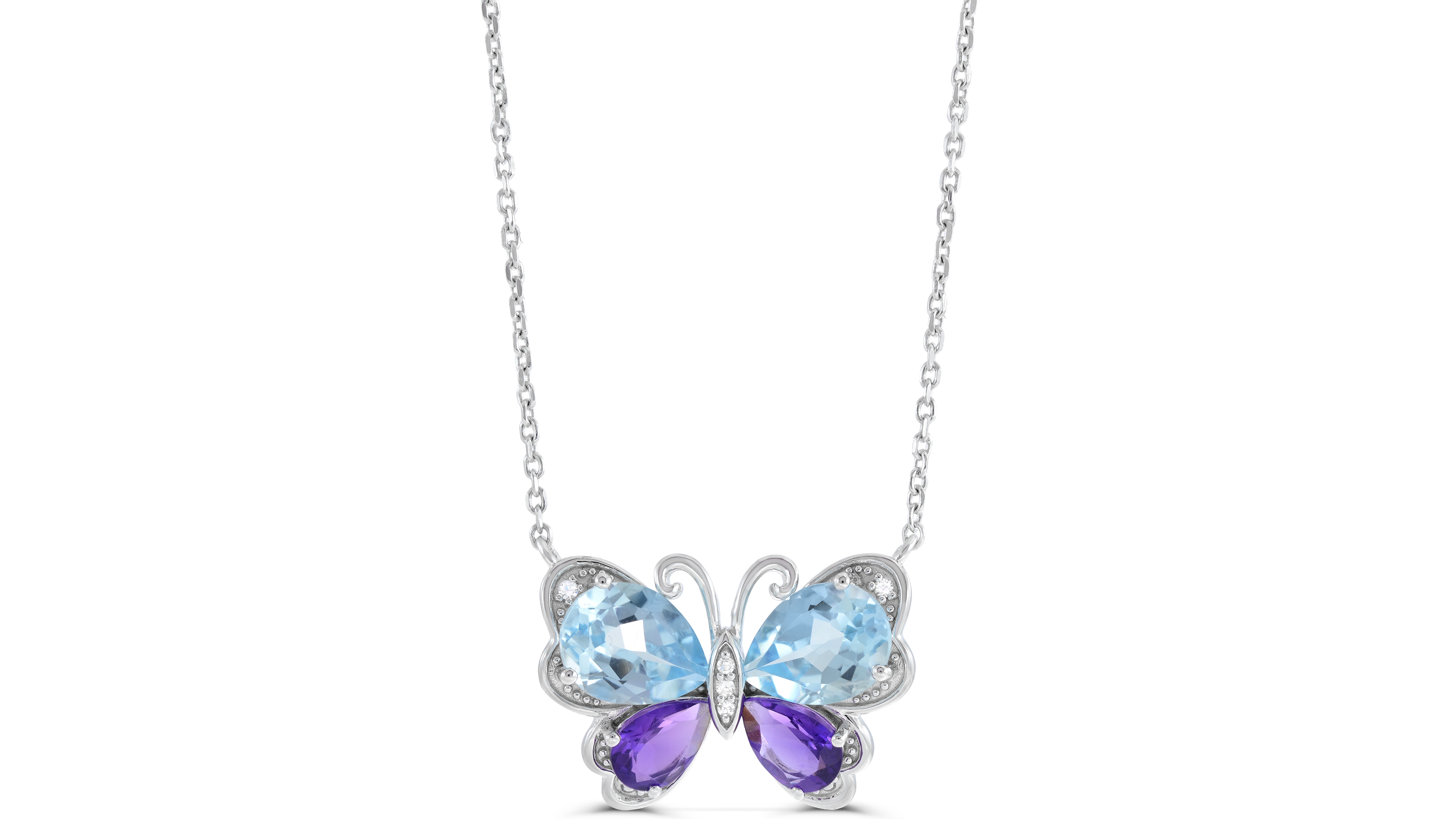 Blue Topaz and Amethyst Butterfly Pendant Necklace (2-1/10 ct. t.w., 1/2 ct. t.w.) in Sterling Silver