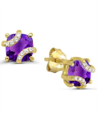 Amethyst and Diamond Accent Cushion Stud Earrings (1-1/20 ct. t.w.) in 14k Gold-Plated Sterling Silver