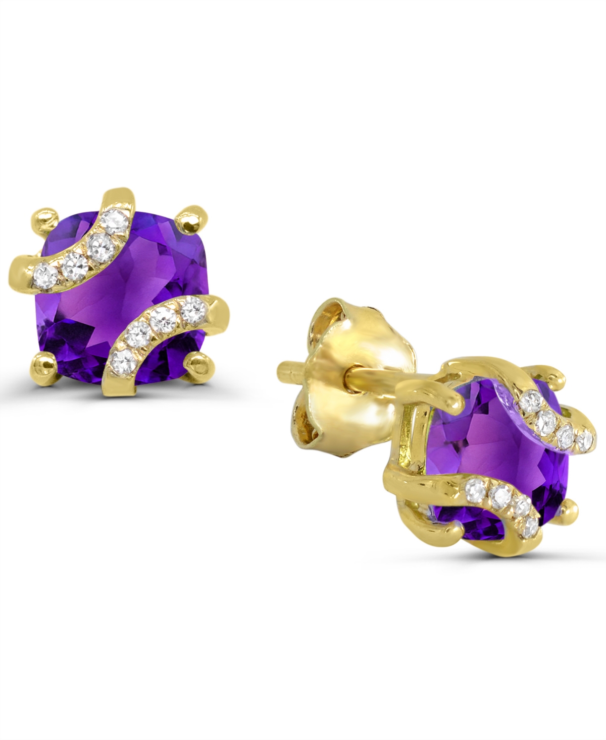 Macy's Amethyst and Diamond Accent Cushion Stud Earrings (1-1/20 ct. t.w.) in 14k Gold-Plated Sterling Silver - Purple