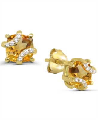 Citrine and Diamond Accent Stud Earrings (7/8 ct. t.w.) in 14k Gold-Plated Sterling Silver