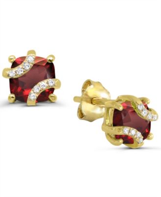 Garnet and Diamond Accent Stud Earrings (1-1/8 ct. t.w.) in 14k Gold-Plated Sterling Silver