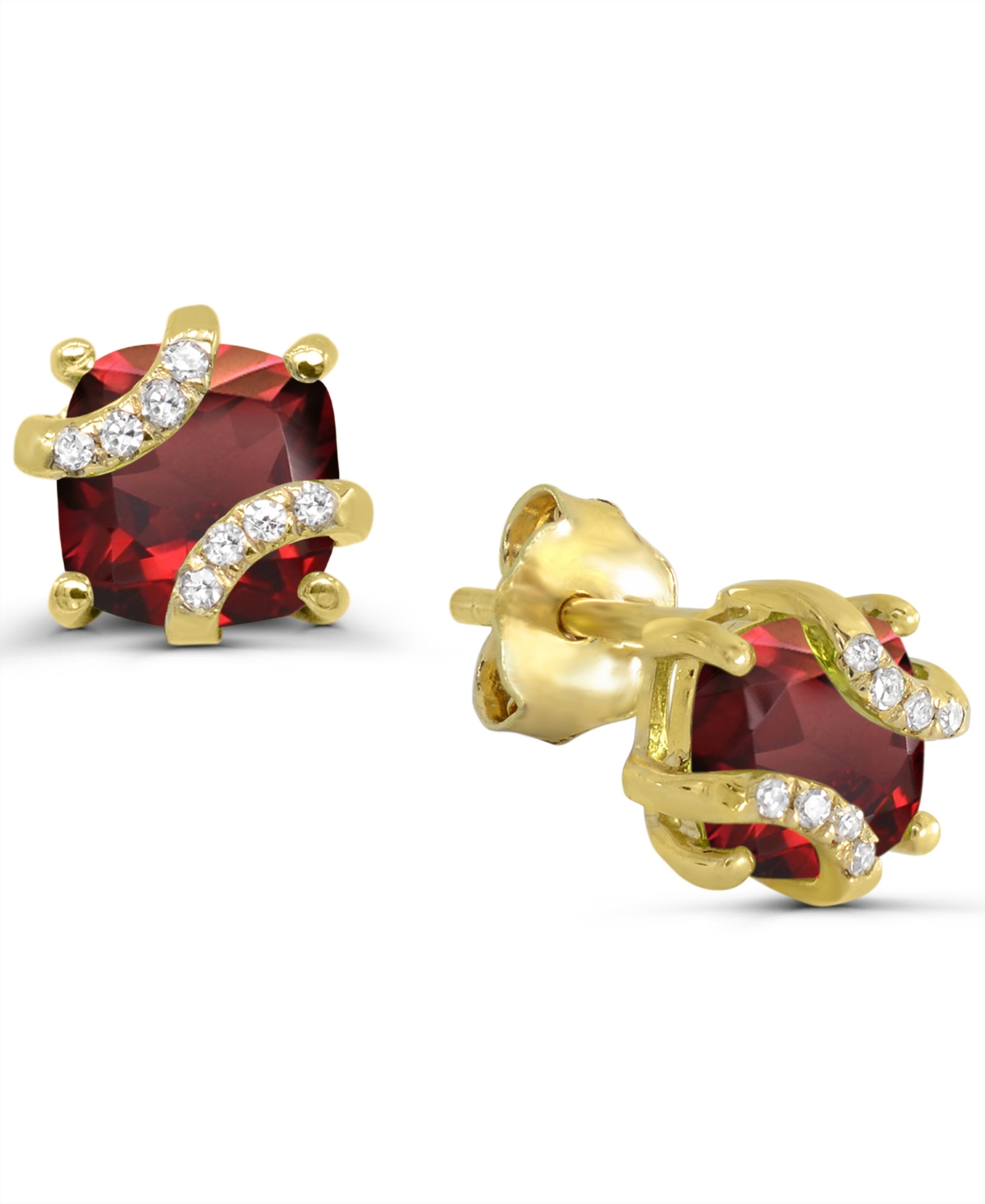 Macy's Garnet and Diamond Accent Stud Earrings (1-1/8 ct. t.w.) in 14k Gold-Plated Sterling Silver - Red
