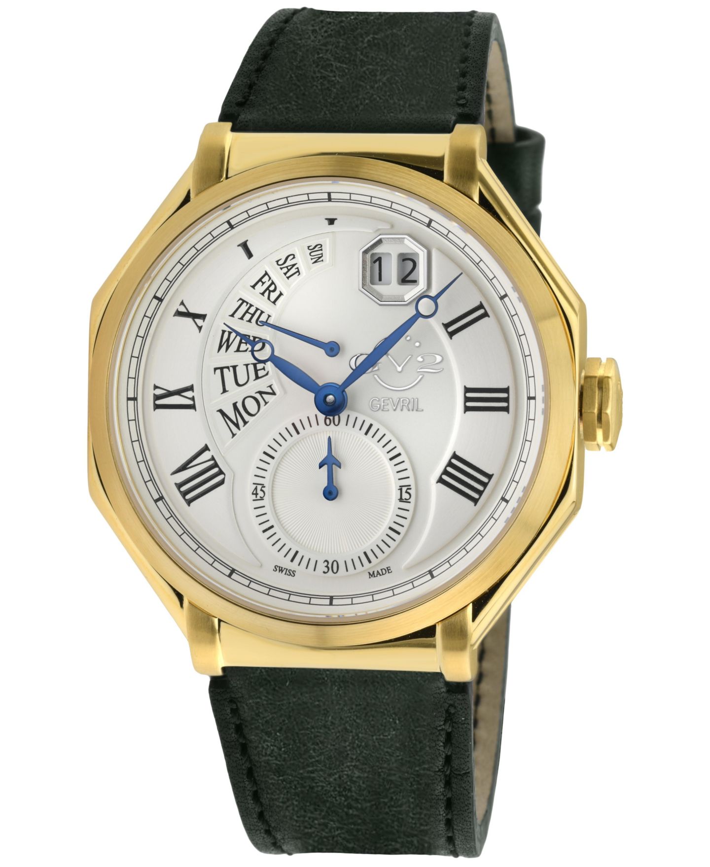 Мужские часы GV2 by Gevril Swiss Quartz Marchese Italian Leather Strap Watch, 44mm, цвет: Золотой — фото 1