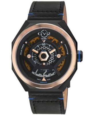 Men's Swiss Quartz Solar-Powered Stella Solare Italian Leather Strap Watch, 44mm