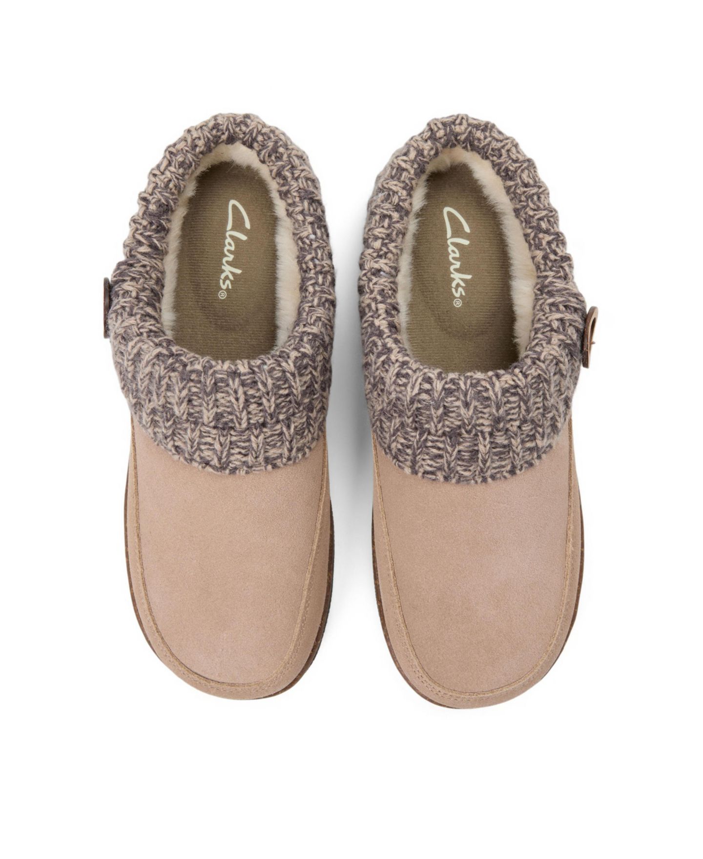 Женские сабо Clarks Suede Sweater-Knit Cuff Round Toe Clog Slippers, цвет: Серо-коричневый — фото 4