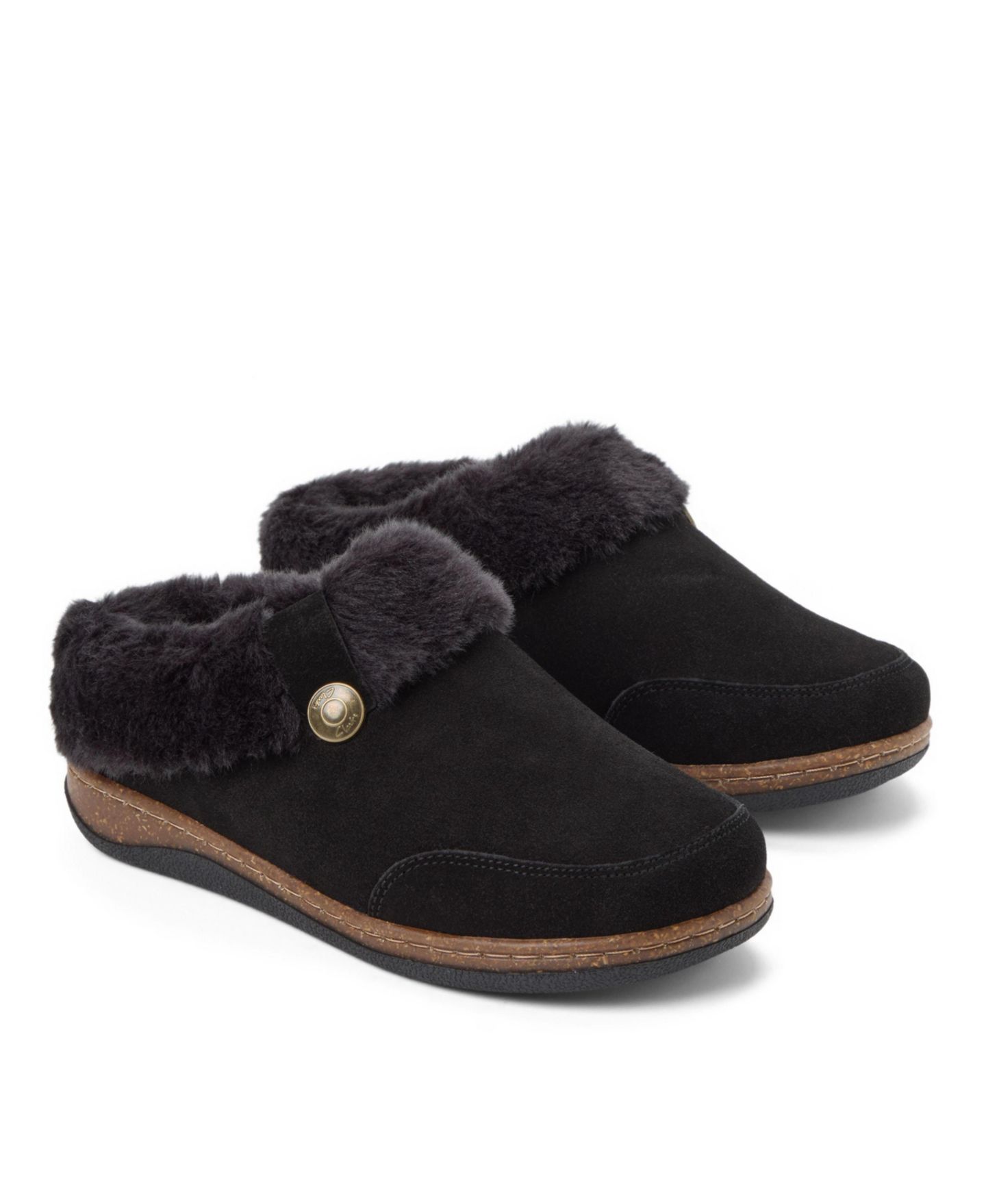 Женские тапочки Clarks Suede Clog Slippers With Faux Fur Cuff, цвет: Чёрный — фото 7