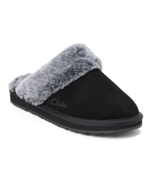 Женские тапочки Clarks Memory Foam Faux Fur Cuff Scuff, цвет: Чёрный