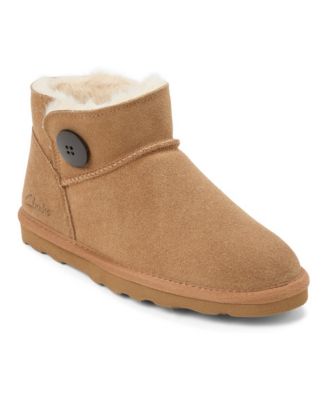 Women's Suede Memory Foam Boot Slippers with Wood Button Detail